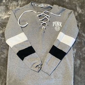 Pink lace up sweater